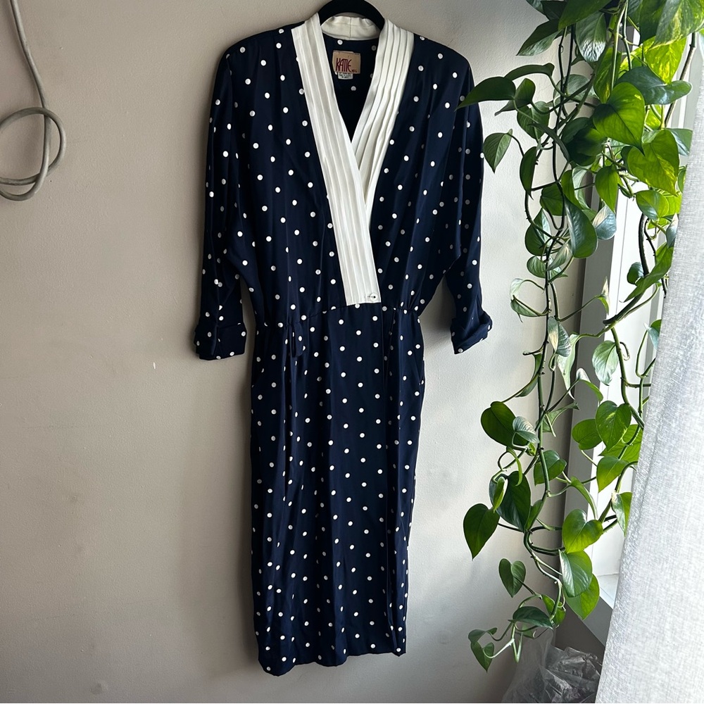 Vintage Navy and White Polka Dot Dress